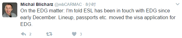 ESL副总裁：去年12月已经安排联系EDG