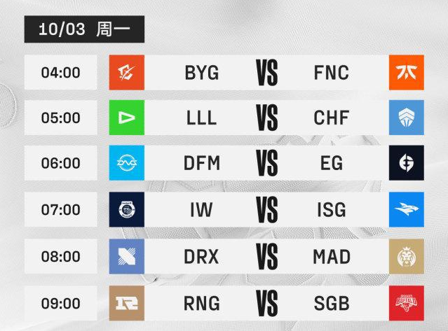 英雄联盟S12入围赛10月3日赛程
