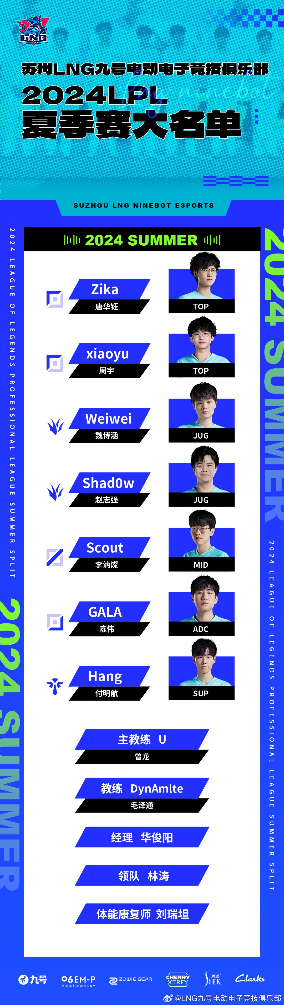 LNG夏季赛大名单：新增上单xiaoyu和打野Shad0w！主教练U！